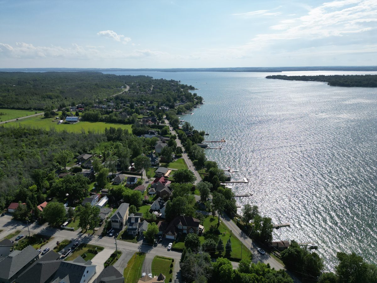 Aerial view of Lake Simcoe and the Isobel Avenue community